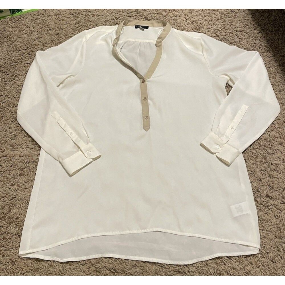 Willi Smith Top Woman’s Size Large White 3/4 Sleeve V-Neck Blouse